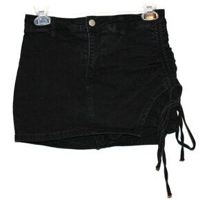 Windsor Denim Mini Skort Womens Size S Black Ruched Tie Side